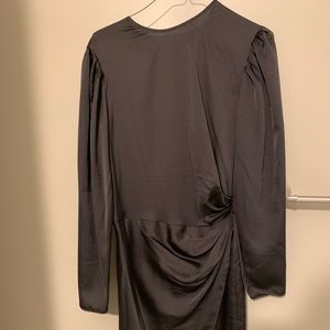 Black midi evening dress with waist ruching